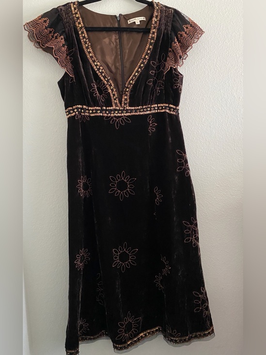 Nanette Lepore Dresses & Skirts - Vintage Nanette Lepore Velvet Dress Brown Embroidered Sequin Y2K